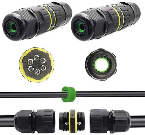CTRICALVER Kabelanschlussdose für den Außenbereich | Wasserdicht IP68 Verbindungsbox für Ø9-12 mm 6-poliger Kabelschnellverbinder Schwarz 2 Stück