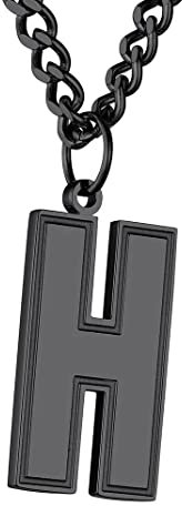 GoldChic Jewerly Large Letter H Chain, Men's Black Initial Pendant Necklace For Football Lovers