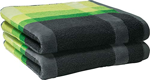 Erwin Müller Walk-Frottier Handtuch 2er-Pack, Streifenmuster grün Streifen Größe 50x100 cm - schnell trocknend und extra saugstark, praktisch durch beidseitige Schlaufen, 100% Baumwolle