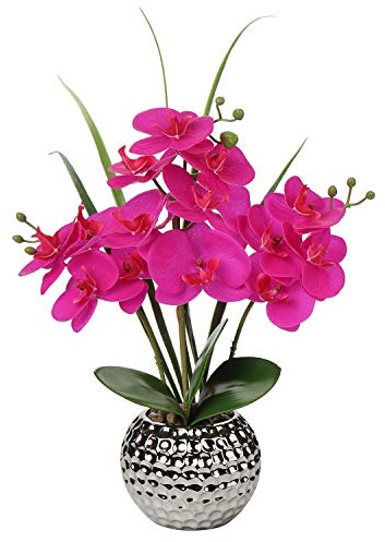 Briful Kunstblumen Orchidee Künstliche Kunstpflanze Phalaenopsis Lila Blumen Deko Höhe 49 cm, Fest verankert im Keramiktopf