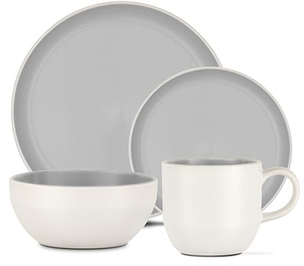 Barbary & Oak, Oslo 16 Piece Dinner Set, Crafted from Strong & Durable Stoneware, Chip & Scratch Resistant, Dishwasher & Microwave Safe, White & Cloud Grey, BO867004GRY