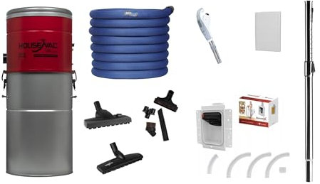 HouseVac Juego de aspiradora central Retraflex con revestimiento de tela en la longitud deseada 12,2 m y material de instalación, potente sistema de vacío 755 AirW