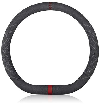Ergocar D-Form Auto Lenkradbezug Rutschfester Auto Sport Lenkradschutz Mikrofaser Wildleder Winter Warm für D-Form Lenkrad Durchmesser 38cm (15 ) (Schwarz Rot)