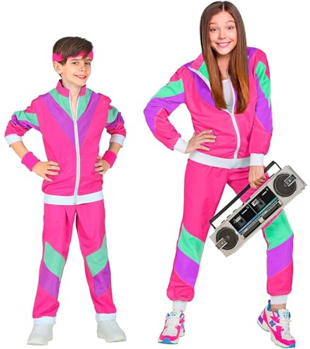 W WIDMANN MILANO Party Fashion - Disfraz infantil chándal, chaqueta y pantalón, atuendo de los años 80, chándal para carnaval y fiestas
