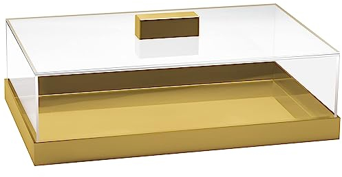 Elavain Acrylic Cake Stand | Multifunctional Serving Tray | Elegant Gold Food Tray with Clear Lid | Perfect as a Cake Box and Serving Platter for Party, Home and Kitchen | Shatter Resistant