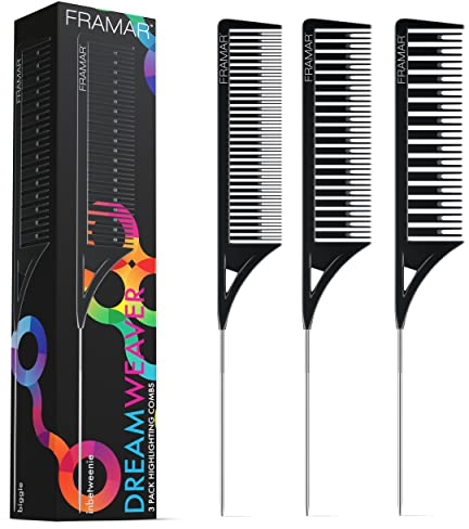 FRAMAR Dreamweaver Highlighting Comb Set – 3-Pack Pin Tail Hair Combs for Colouring, Hairdressing Comb For Hair Colour