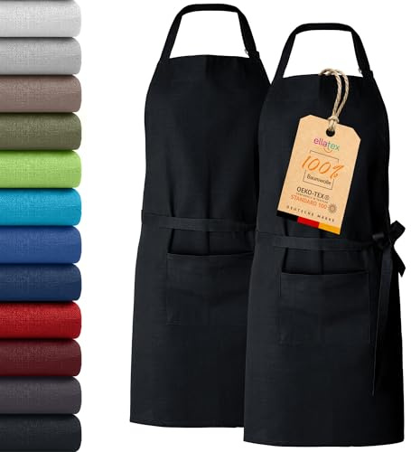 EllaTex Küchenschürze Unisex – Kochschürze 100% Baumwolle, verstellbar, mit Tasche, für Küche, Grill, Gastronomie & Service