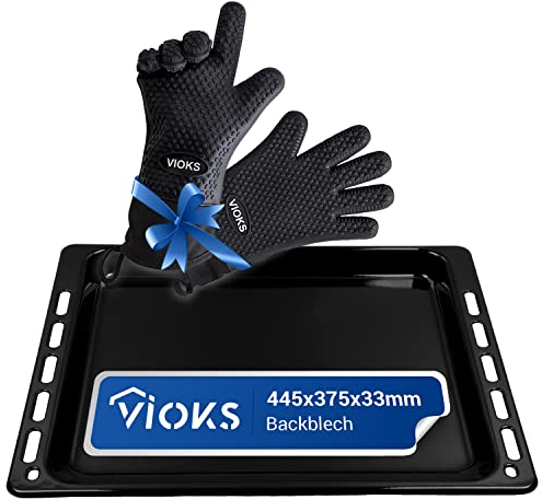 VIOKS Plaque de cuisson haute extensible 445 x 375 x 33 mm et gants de four/plaque à pizza rectangulaire de rechange pour plaque de cuisson