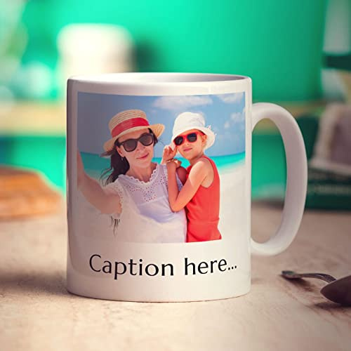 Printster Personalised Photo Mug with Caption and Message - Add Your Own Photo & Text - 11oz Ceramic Cup
