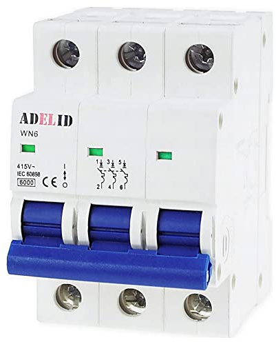 ADELID Leitungsschutzschalter 3-polig C 50A 230/400V AC | Sicherungsautomat 6kA | Überlastschutz IP20 | 86 x 79 x 54 mm | IEC/EN 60898-1 CE
