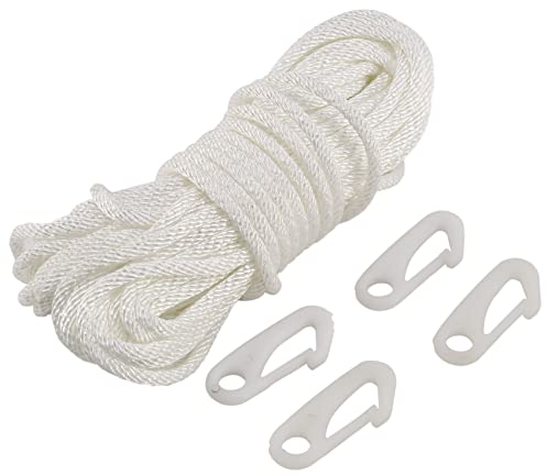 LEWITORS 50 Fuß X 1/4 Fahnenmast Fall Seil mit 4 StüCk Fahnenmast Clips, AußEn Fahnenmast ZubehöR Kompatibel