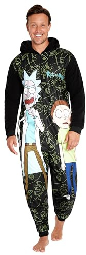 RICK AND MORTY Combinaison Pyjama Homme Hiver, Grenouillère Adulte en Polaire Humoristique, Onesie Adulte Humour (Noir/Multi, M)