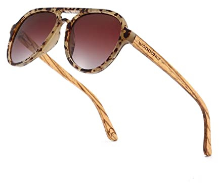 WOODONLY Pilotenbrille Holz Polarisierte Sonnenbrille - Mode Stil Hölzerne Shades für Herren und Damen Perfekte Geschenke