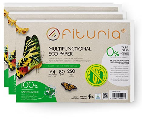 80 g A4-återvunnet papper, 250 ark 100% tillverkat av återvunnet papper, återvunnen pappersförpackning från DIN A4-ark – naturlig färg lämplig för laser- och bläckstråleskrivare – Ofituria (3