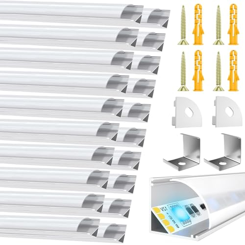 LED Aluminium Profil 20 x 1m/3,3ft V-Form Leiste - 20-Pack mit Diffusor für Streifen, Milchig-Weiß Deckel, Metall Befestigungs Clips, Kanal