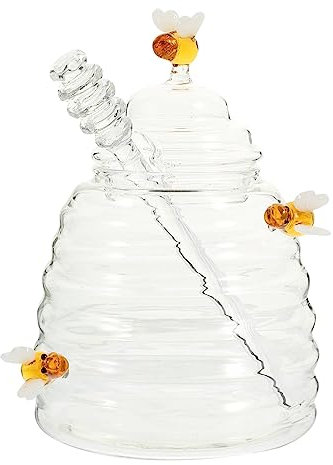 Operitacx 1satz Transparenter Glas Honigtopf Mit Löffel Eleganter Honigbehälter Für Frische Aufbewahrung Und Küchen-dekoration Praktisches Design Für Honigliebhaber Große Kapazität