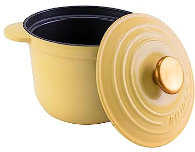 Petit four en fonte émaillée, riz en argile, bouillie, spaghettis cuits avec du fromage, cocotte jaune, 2 litres