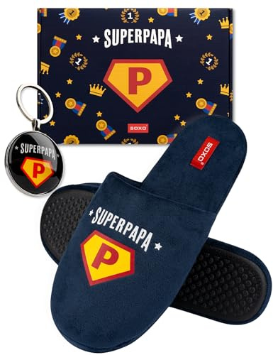 soxo Super Papa Cadeaux Chausson Homme Pantoufles Hommes Fantaisie Chaussons Humour 43/44 Pantoufles + Porte-Clés
