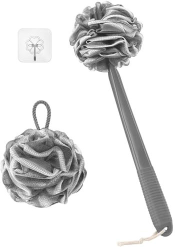 ROLIZOE Loofah with Handle Schwamm mit Stiel Rückenbürste Luffa mit Griff Luffa Schwamm Set Badeschwamm Duschschwamm, Tiefgrau mit Weißem Rand