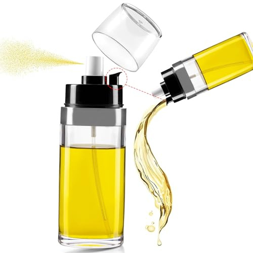 Ölsprüher Flasche mit Ausgießer, 150ml 2 in 1 Funktion Öl Sprühflasche mit Gieß- und Sprühfunktion, Küche Öl Zerstäuber Ölflasche, Ölspray, Öl Sprayer zum BBQ, Grillen, Kochen, Backen, Salate, Pasta