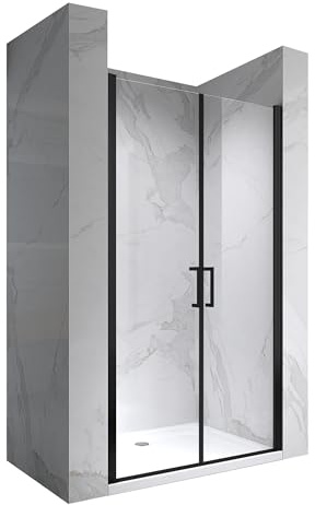 i-flair Duschtür Lara in Schwarz 80x195 cm Verstellbereich von 80-83 cm, Höhe: 195 cm, Duschabtrennung aus 6 mm durchsichtigem Nano-ESG Sicherheitsglas und Edelstahlgriffe - NC Black