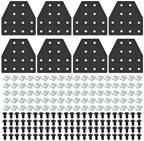 IMETRX 8 pezzi piastra di giunzione per estrusione in alluminio connettore angolo staffa a T 12 fori serie 2040 V slot hardware accessori con intaglio a T con dadi a T e viti per profilo in alluminio