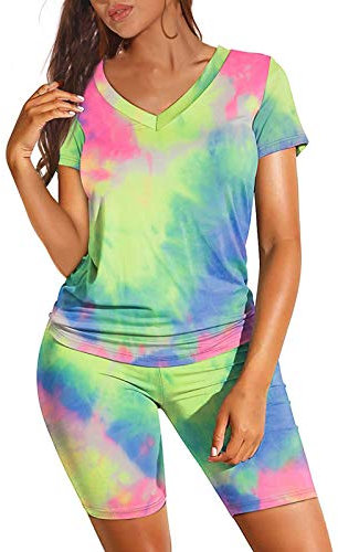 Modische Damen-Shorts, kurzärmelig, lässig, Biker-Shorts, zweiteiliges Outfit für Junioren, mehrfarbig, 46