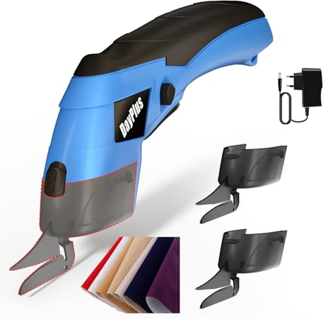 HSHa Akkuschere Elektrische Stoffschere Leicht&Tragbar, 3.6V 2000mAh Schneiderschere Papierschneider Multi Cutter für Leder/Papier/Teppich/Pappe, 2 Klinge, Blau