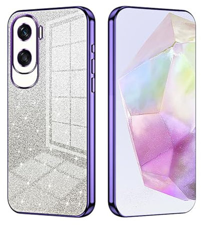 ILING Case for HONOR 90 Lite 5G, Ultra Thin Elegant Gradient Color Sparkling Back Design Electroplated Edging Soft Silicone TPU Shockproof Phone Case Girls Cover (Purple)