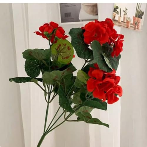OUKEYI Confezione da 2 fiori di geranio artificiali per esterni, geranio rosso, in seta, resistenti ai raggi UV, piante da giardino, cespuglio, fiori finti per casa, matrimonio, cucina, tavolo,