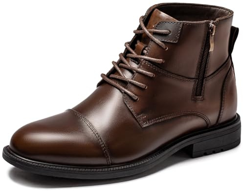 Holy dove Mens Oxford Leather Dress Boots Cap Toe Side Zip Fashion Mid Top Chukka Ankle Boots for Men Size 9