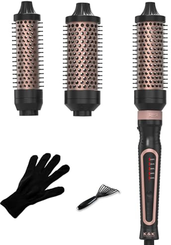 Thermal Brush 3 in 1 Set Ionic Heated Round Curling Create Volume & Smoother Hair Style for Fully Dried Hair Ceramic Fast Heating Curling Iron Brush with Temperature Lock & Auto-Power Off (Black)