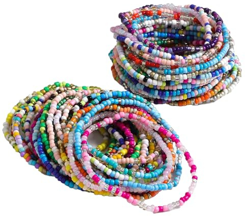 Veluxora Y2K - Set di 30 braccialetti colorati con perline di vetro bohémien, impilabili, elastici, eleganti, per l'estate e la spiaggia, gioielli Y2K per ragazze