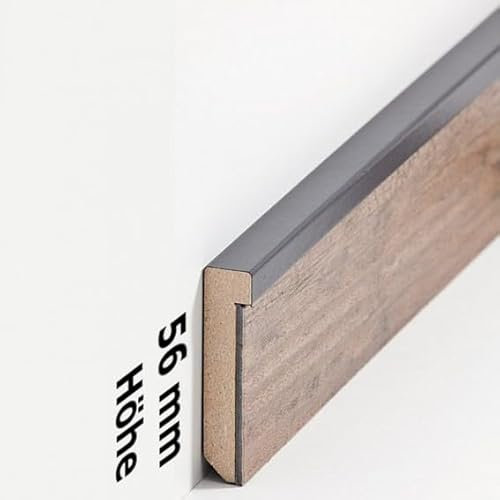 PROVISTON - Zócalo de tablero de fibra de densidad media (13 x 56 x 2500 mm, núcleo de fibra de densidad media, revestido, gris, para pegar, atornillar y clavar, para suelos de vinilo, 2,5 m), 1