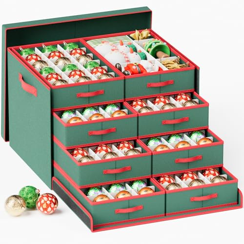 Mutool Scatola portaoggetti per palline di Natale con divisori, 144 scomparti, contenitore per ornamenti natalizi con 8 vassoi rimovibili, grandi contenitori natalizi, perfetto per decorazioni
