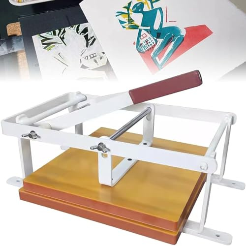 DPQYJPP Manual Flat Printing Machine, 12 x 12 Inch Lino Block Printing Machine, Height Adjustment, Hand Lever Press Machine, Letter Printing Machine, for Woodcut Ink, Linocuts