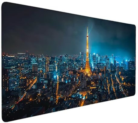Tapis de Souris XXL 700x300 Tapis Souris Gamer, Tapis Bureau Antidérapant Étanche, sous Main Souris à Bords Cousus pour Gamer, Ordinateur, PC, Tapis de Souris Ergonomique (Jaune, Tour Eiffel) C-4