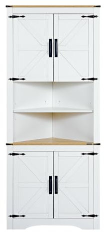 Roomark Corner Storage Cabinet, Corner Badezimmerschrank mit Barn Door Design & verstellbaren Regalen, Eckschrank für Badezimmer, Wohnzimmer