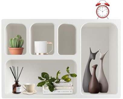 Tyvotrend Weiß Wandregal, Wandmontage Hängeregal mit 5 Fächern, Modern Wanddekoration Schweberegal, Würfel Hängend Regal für Küche Wohnzimmer Schlafzimmer, 60 x 20 x 40cm