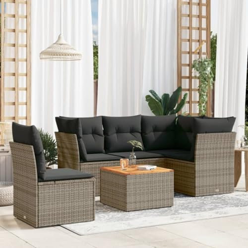 Iiaky 6-TLG. Garten-Sofagarnitur mit Kissen LoungemöBel Balkon Gartengarnitur Set Lounge MöBel Outdoor Grau Poly Rattan - 3255976