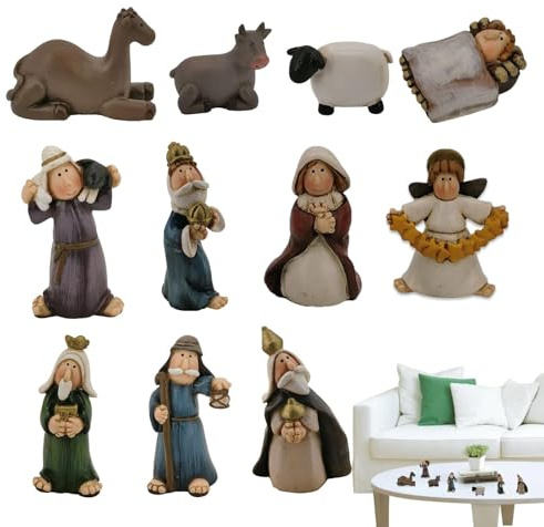 demaxiyad Figuras de Belén,Figuras de Belén de Navidad,Artesanías pequeñas de Mesa con decoración de Escena de Nacimiento de Jesús de Resina de 11 Piezas | Decoración artística de la Natividad