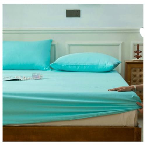 Stfery Lenzuolo Con Angoli 200x150 Completo Lenzuola King Size in Cotone A Pinza Lunga, Tinta Unita, Blu Acqua
