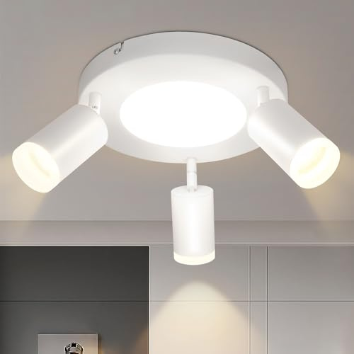 cupgow Deckenleuchte LED Deckenlampe 3 Flammig - Deckenstrahler Weiß Modern Wohnzimmerlampe 3000k GU10 20W Schwenkbar Flurlampe Deckenspot Rund für Schlafzimmer Küchen Büro