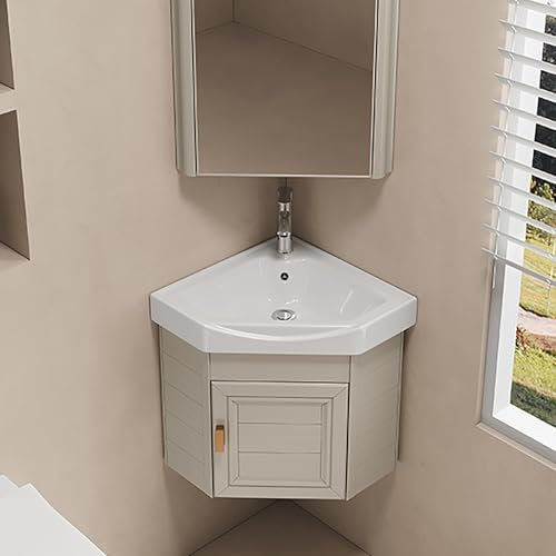 Lavandini Ad Angolo Per Bagno,Lavabo In Ceramica,Lavabo A Parete,Per Piccoli Spazi, Mobiletto Sospeso A Parete,Lavabo Triangolare Sospeso,Lavabo In Ceramica Bianca Con Troppopieno(Apricot,14in/38cm)