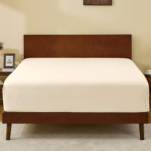 GOKOTTA Queen Fitted Sheet, Bottom Single Fitted Sheet Only with Elastic Corner Straps, Deep Pocket for 10-16 Inch Mattress - Soft Microfiber - Breathable, Hypoallergenic, Wrinkle Free - Beige