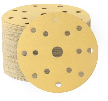 150mm Sanding Discs,6 Inch 15 Hole Sanding Discs,Hook and Loop 120 Grits Gold Sandpaper, 50PCS Round Ceramic Sand Paper Discs for Random Orbit Sander