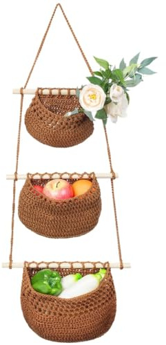 Organizer da parete in corda di cotone a 3 strati, da appendere sopra la porta, con stile bohémien, contenitore rimovibile per camera da letto, cucina, soggiorno