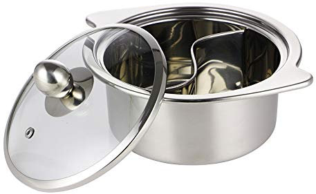 DYHWAC Stainless Steel Two Flavours Hotpot with Divider Glass Lid Set 16cm Buffet Heating Pots Stove Chafing Dish Spice Cooking Ware