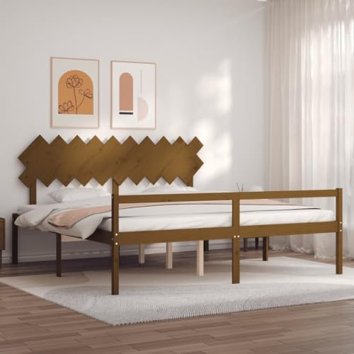 WKIEQACO Seniorenbett ohne Matratze Braun 200x200 cm MassivholzBetten & Zubehör Betten & Bettrahmen