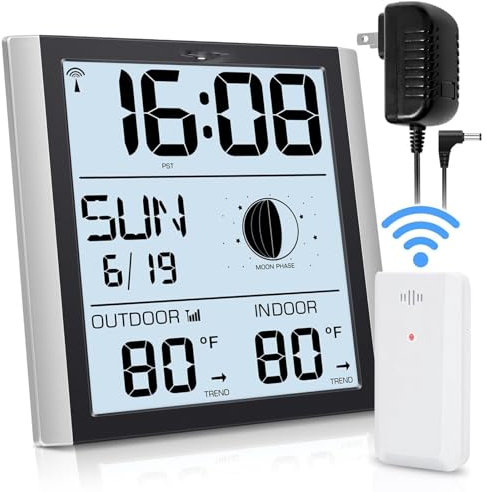 Orologio da parete digitale atomico con ampio display, sveglia silenziosa per casa e ufficio, 8 pollici decorativo per cucina, soggiorno e ufficio